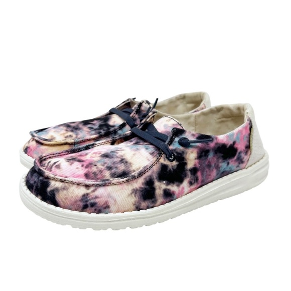 Hey Dude Wendy Tie Dye Pink White Slip On Comfort Casual Shoes Loafers - Picture 1 of 9